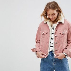 ASOS cord jacket with fleece washed pink size 4